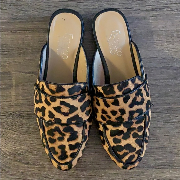 franco sarto cheetah mules